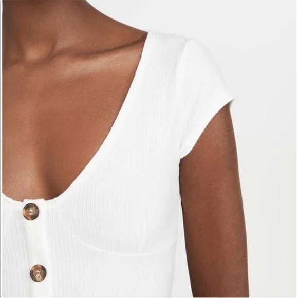 REFORMATION Marten Ivory Ribbed Bodysuit Large Closet Staple Capsule Wardrobe - Picture 2 of 12